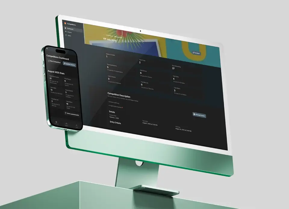 Sales competitions dashboard on desktop and phone