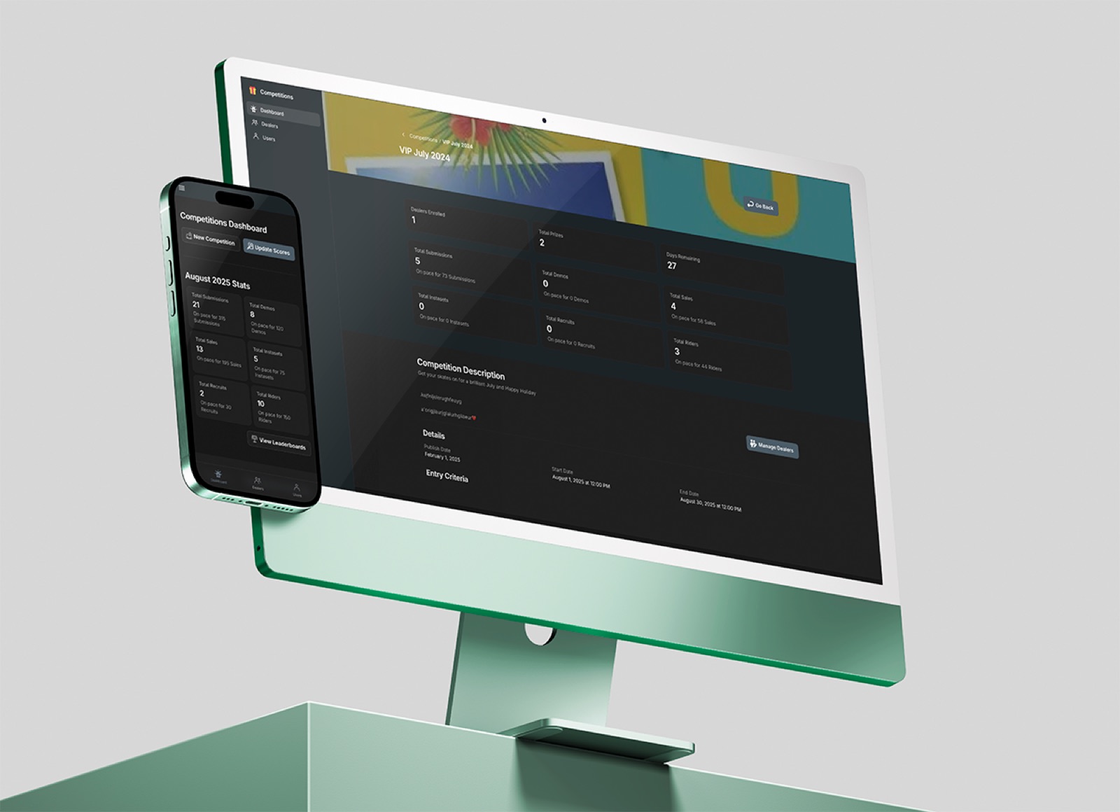 Sales competitions dashboard on desktop and phone