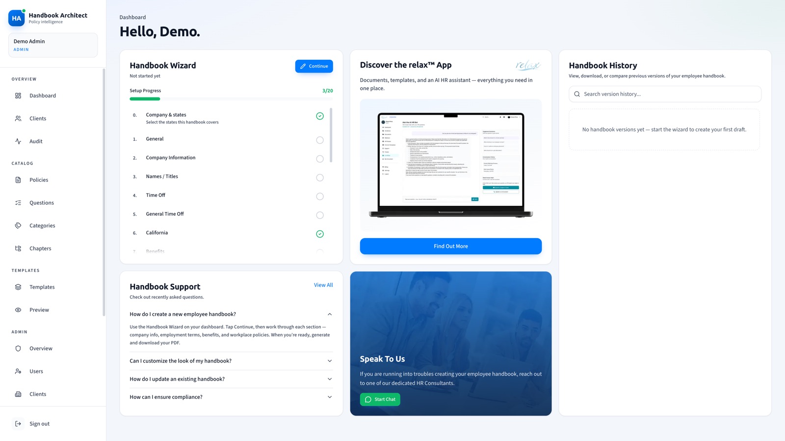 Handbook Architect dashboard